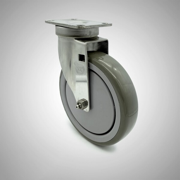 6 Inch SS Gray Polyurethane Wheel Swivel Top Plate Caster